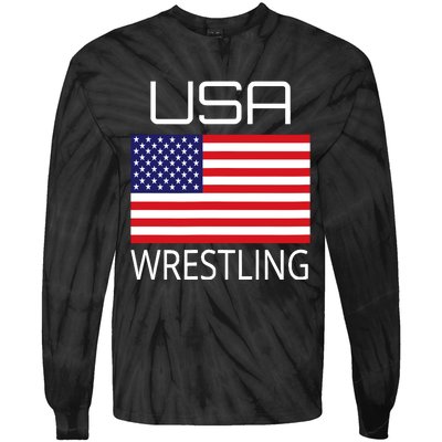 Wrestling Team Wrestle Usa American Flag Wrestler Coach Gift Tie-Dye Long Sleeve Shirt