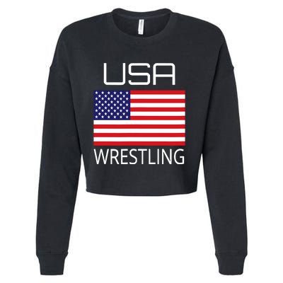 Wrestling Team Wrestle Usa American Flag Wrestler Coach Gift Cropped Pullover Crew