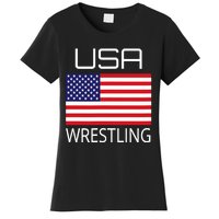 Wrestling Team Wrestle Usa American Flag Wrestler Coach Gift Women's T-Shirt