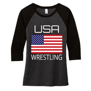 Wrestling Team Wrestle Usa American Flag Wrestler Coach Gift Women's Tri-Blend 3/4-Sleeve Raglan Shirt