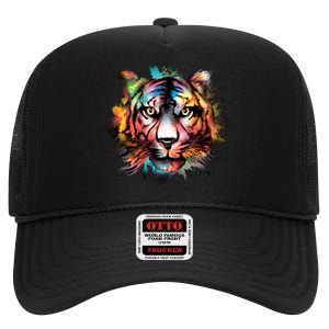 Watercolor Tiger High Crown Mesh Back Trucker Hat