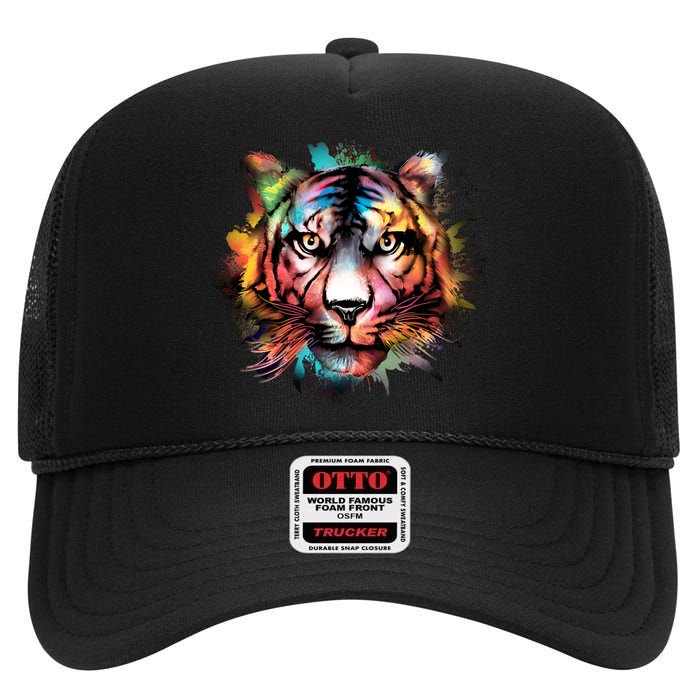 Watercolor Tiger High Crown Mesh Back Trucker Hat