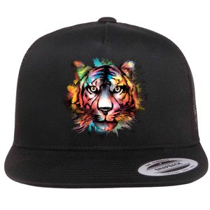 Watercolor Tiger Flat Bill Trucker Hat