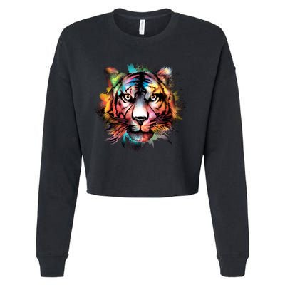 Watercolor Tiger Cropped Pullover Crew