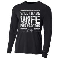 Will Trade Wife For Tractor Funny Farmer Farming Gag Outfit Cooling Performance Long Sleeve Crew