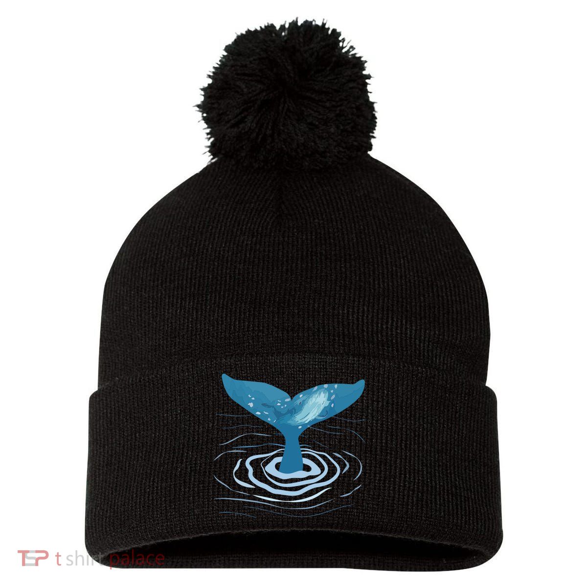 Whale Tail Whale Lover Whales Marine Biologist Wildlife Pom Pom 12in Knit Beanie