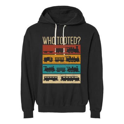 Who Tooted Wagon Train Lover Model Railroad Conductor Garment-Dyed Fleece Hoodie