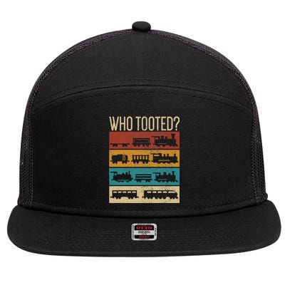 Who Tooted Wagon Train Lover Model Railroad Conductor 7 Panel Mesh Trucker Snapback Hat