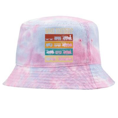 Who Tooted Wagon Train Lover Model Railroad Conductor Tie-Dyed Bucket Hat