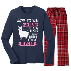 Ways To Win My Heart Be An Alpaca - I Love Alpacas Funny Women's Long Sleeve Flannel Pajama Set 