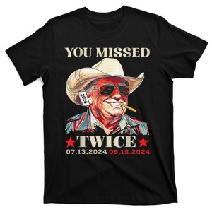 Western Trump You Missed Twice Funny Political Cowboy 2024 T-Shirt