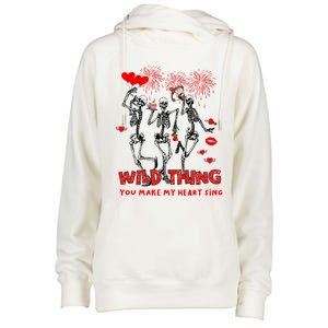 Wild Thing You Make My Heart Sing Skeleton Dancing Valentine Cool Gift Womens Funnel Neck Pullover Hood