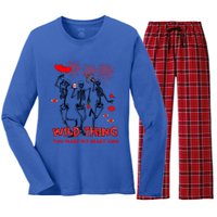 Wild Thing You Make My Heart Sing Skeleton Dancing Valentine Cool Gift Women's Long Sleeve Flannel Pajama Set 