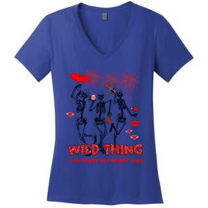 Wild Thing You Make My Heart Sing Skeleton Dancing Valentine Cool Gift Women's V-Neck T-Shirt