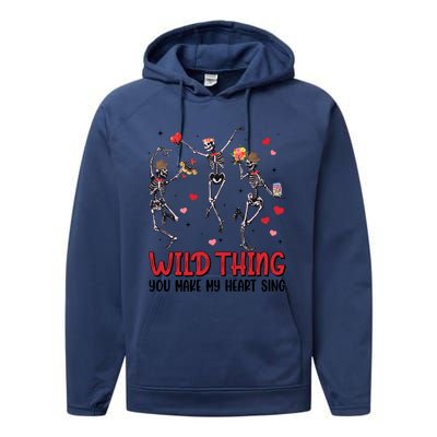 Wild Thing You Make My Heart Sing Dancing Skeleton Happy Valentine's Day Performance Fleece Hoodie