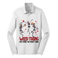 Wild Thing You Make My Heart Sing Dancing Skeleton Happy Valentine's Day Silk Touch Performance Long Sleeve Polo