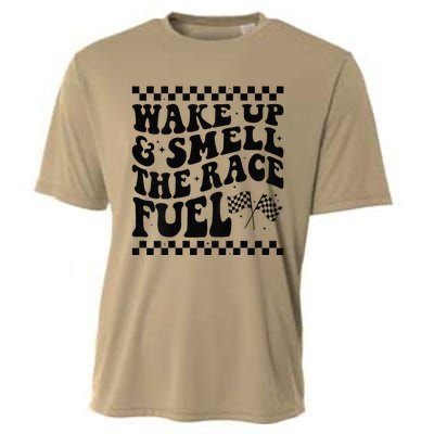 Wake Up And Smell The Race Fuel Funny Racing Lover Cooling Performance Crew T-Shirt