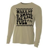 Wake Up And Smell The Race Fuel Funny Racing Lover Cooling Performance Long Sleeve Crew