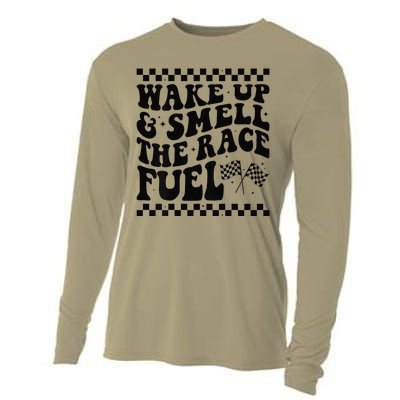 Wake Up And Smell The Race Fuel Funny Racing Lover Cooling Performance Long Sleeve Crew