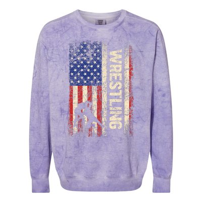 Wrestling Usa American Flag Wrestle 4th Of July Colorblast Crewneck Sweatshirt