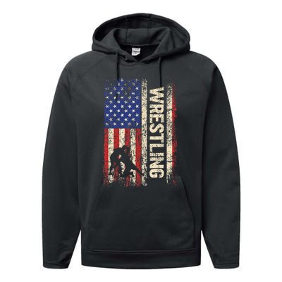 Wrestling Usa American Flag Wrestle 4th Of July Performance Fleece Hoodie