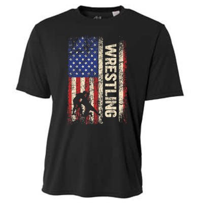 Wrestling Usa American Flag Wrestle 4th Of July Cooling Performance Crew T-Shirt