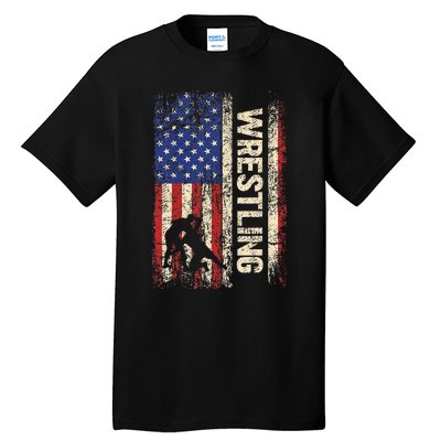 Wrestling Usa American Flag Wrestle 4th Of July Tall T-Shirt