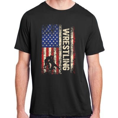 Wrestling Usa American Flag Wrestle 4th Of July Adult ChromaSoft Performance T-Shirt