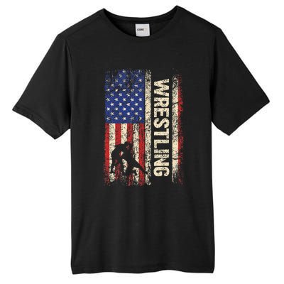 Wrestling Usa American Flag Wrestle 4th Of July Tall Fusion ChromaSoft Performance T-Shirt