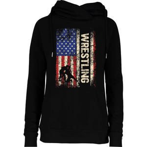 Wrestling Usa American Flag Wrestle 4th Of July Womens Funnel Neck Pullover Hood