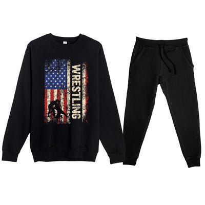 Wrestling Usa American Flag Wrestle 4th Of July Premium Crewneck Sweatsuit Set