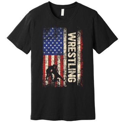 Wrestling Usa American Flag Wrestle 4th Of July Premium T-Shirt