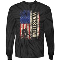 Wrestling Usa American Flag Wrestle 4th Of July Tie-Dye Long Sleeve Shirt