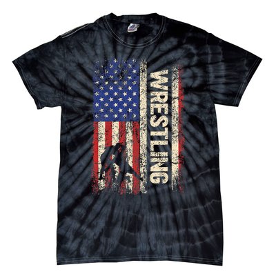 Wrestling Usa American Flag Wrestle 4th Of July Tie-Dye T-Shirt