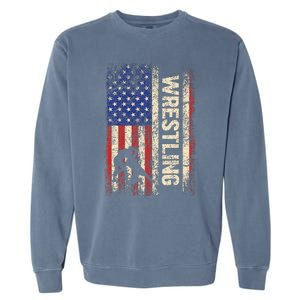 Wrestling Usa American Flag Wrestle 4th Of July Garment-Dyed Sweatshirt