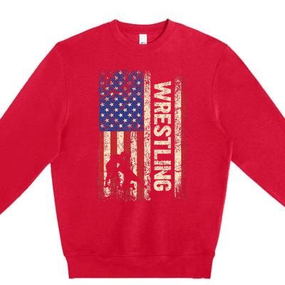 Wrestling Usa American Flag Wrestle 4th Of July Premium Crewneck Sweatshirt