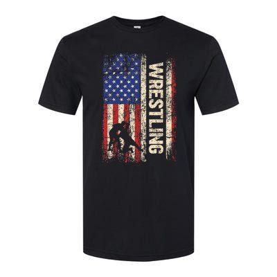 Wrestling Usa American Flag Wrestle 4th Of July Softstyle CVC T-Shirt