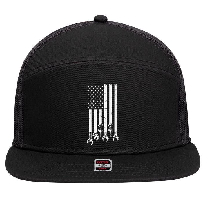 Wrench Usa American Flag Car Mechanic Garage Patriotic 7 Panel Mesh Trucker Snapback Hat