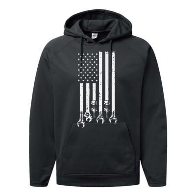 Wrench Usa American Flag Car Mechanic Garage Patriotic Performance Fleece Hoodie