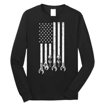 Wrench Usa American Flag Car Mechanic Garage Patriotic Long Sleeve Shirt