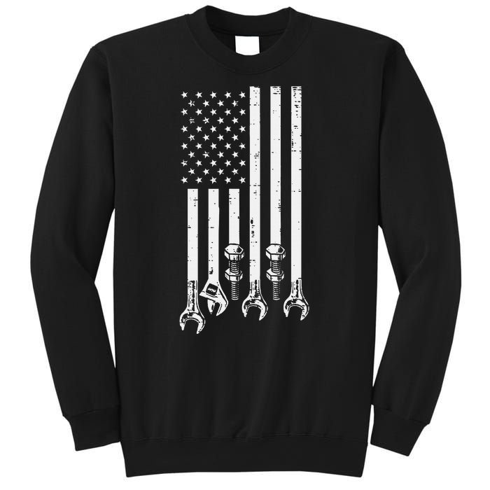 Wrench Usa American Flag Car Mechanic Garage Patriotic Sweatshirt