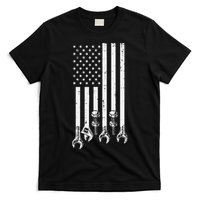 Wrench Usa American Flag Car Mechanic Garage Patriotic T-Shirt