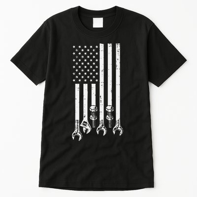 Wrench Usa American Flag Car Mechanic Garage Patriotic Tall T-Shirt