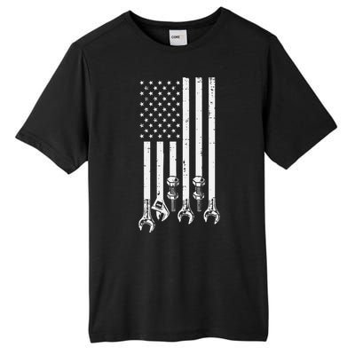 Wrench Usa American Flag Car Mechanic Garage Patriotic Tall Fusion ChromaSoft Performance T-Shirt