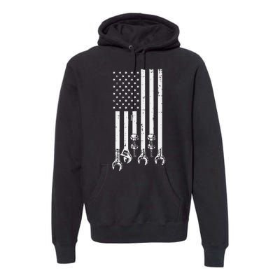 Wrench Usa American Flag Car Mechanic Garage Patriotic Premium Hoodie