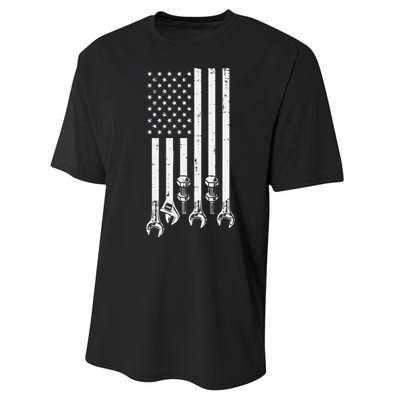 Wrench Usa American Flag Car Mechanic Garage Patriotic Performance Sprint T-Shirt