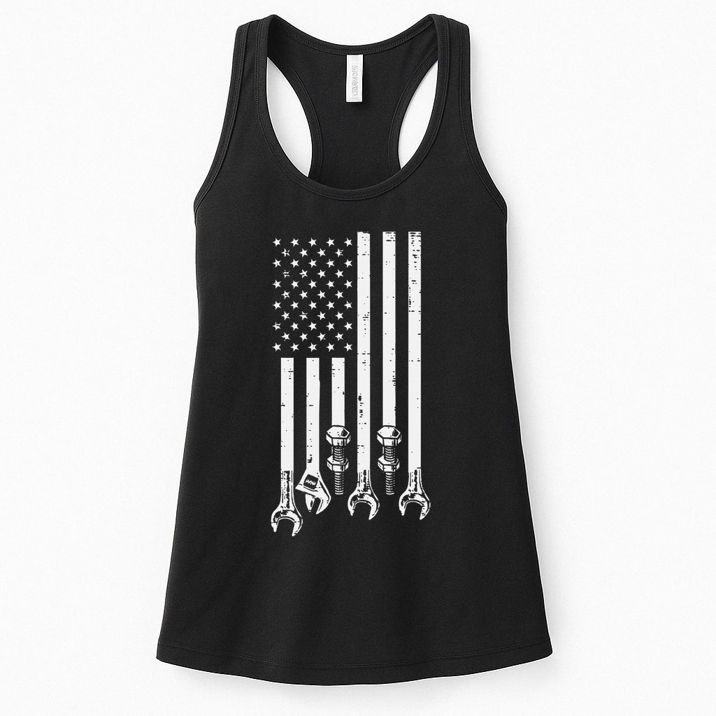 Wrench Usa American Flag Car Mechanic Garage Patriotic Womens Tank Top