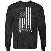 Wrench Usa American Flag Car Mechanic Garage Patriotic Tie-Dye Long Sleeve Shirt