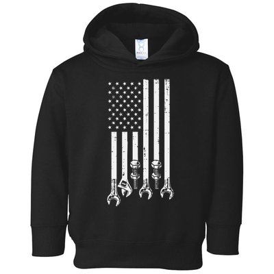 Wrench Usa American Flag Car Mechanic Garage Patriotic Toddler Hoodie