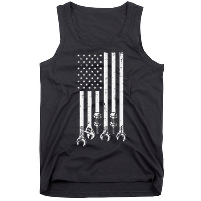 Wrench Usa American Flag Car Mechanic Garage Patriotic Tank Top